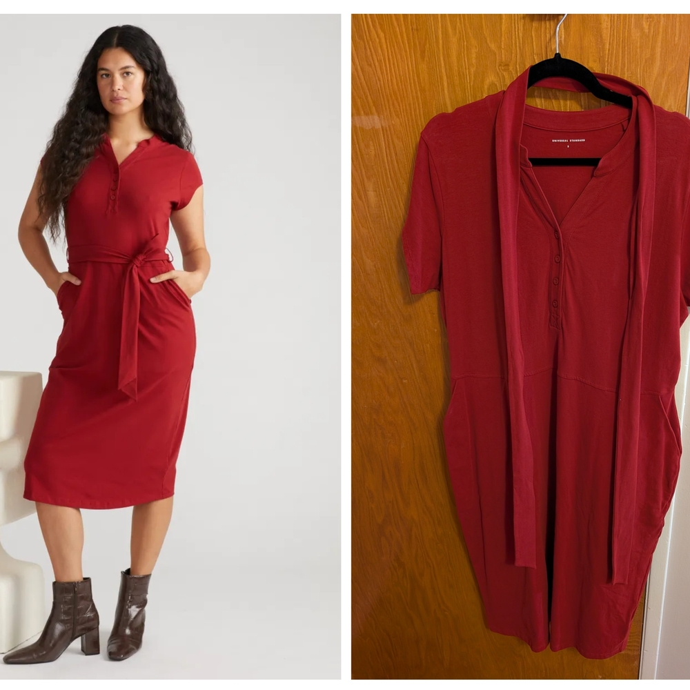 Universal Standard Band Collar Jersey Tie Travel Dress Rich Soil 14-16